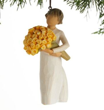 Ornament Willow Tree Good Cheer Guten Mutes mit gelbem Blumenstrauss